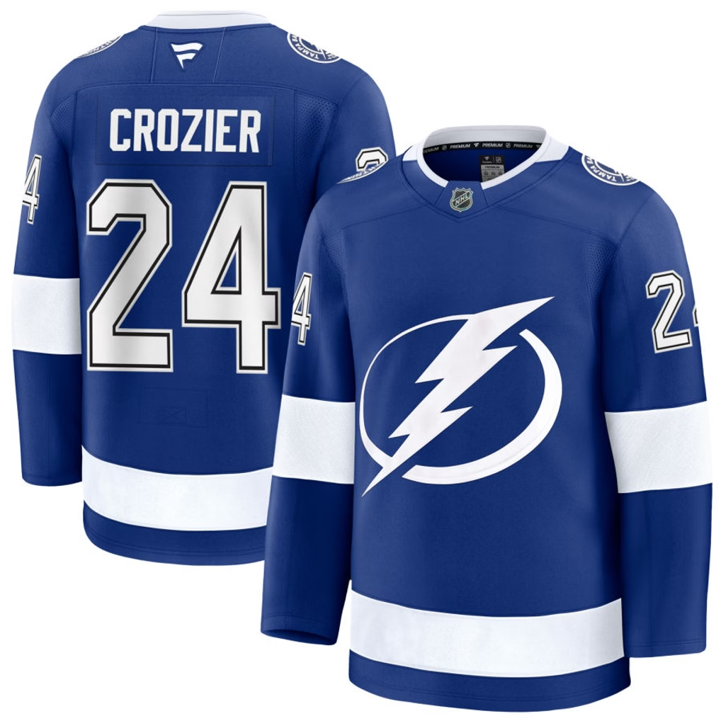 24 Max Crozier Tampa Bay Lightning Fanatics Premium Home Blue Jersey