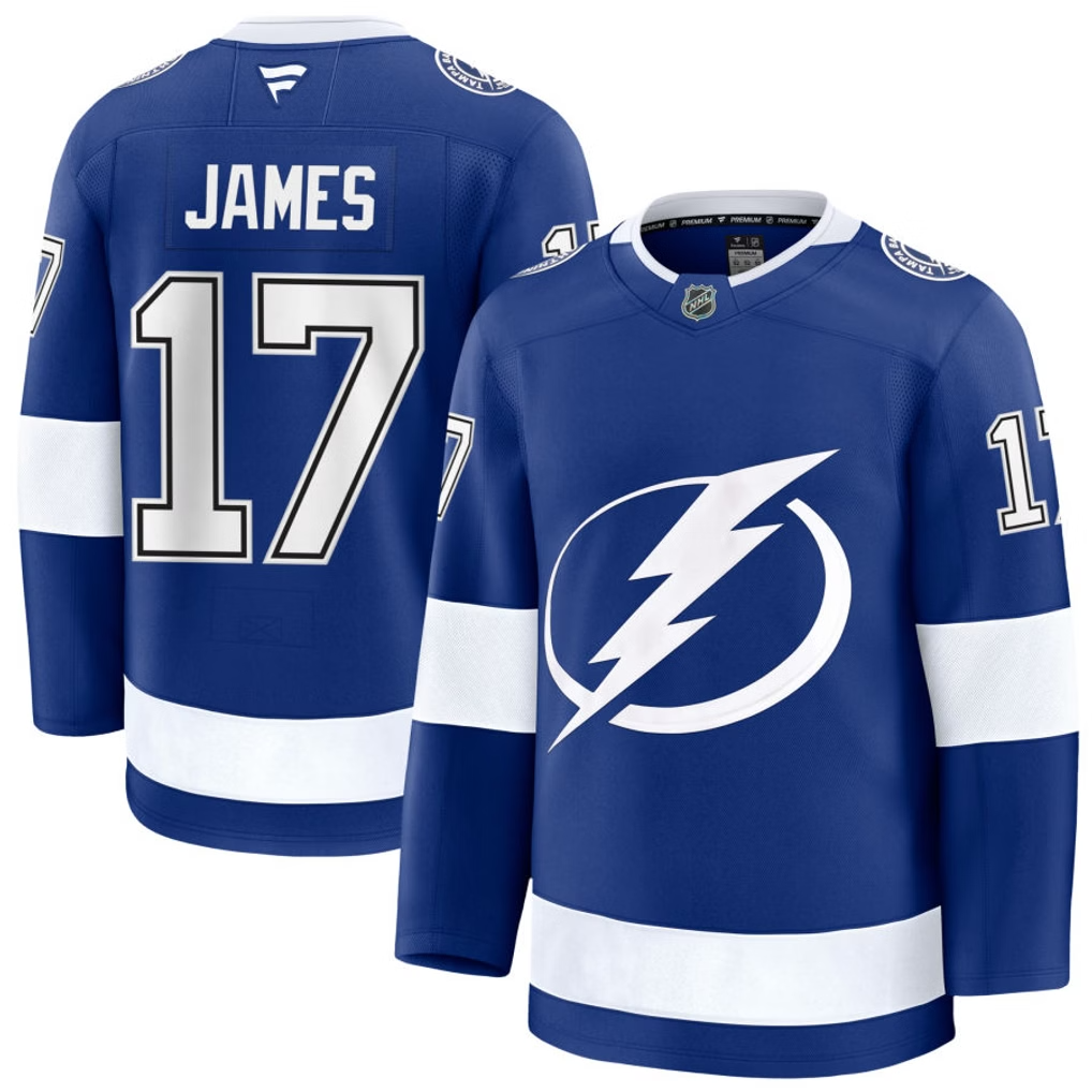 17 Dominic James Tampa Bay Lightning Fanatics Premium Home Blue Jersey