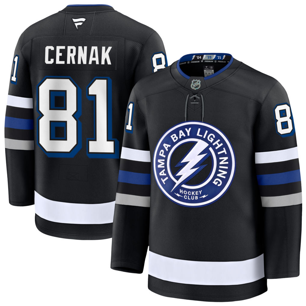 81 Erik Cernak Tampa Bay Lightning Fanatics Premium Alternate Black Jersey