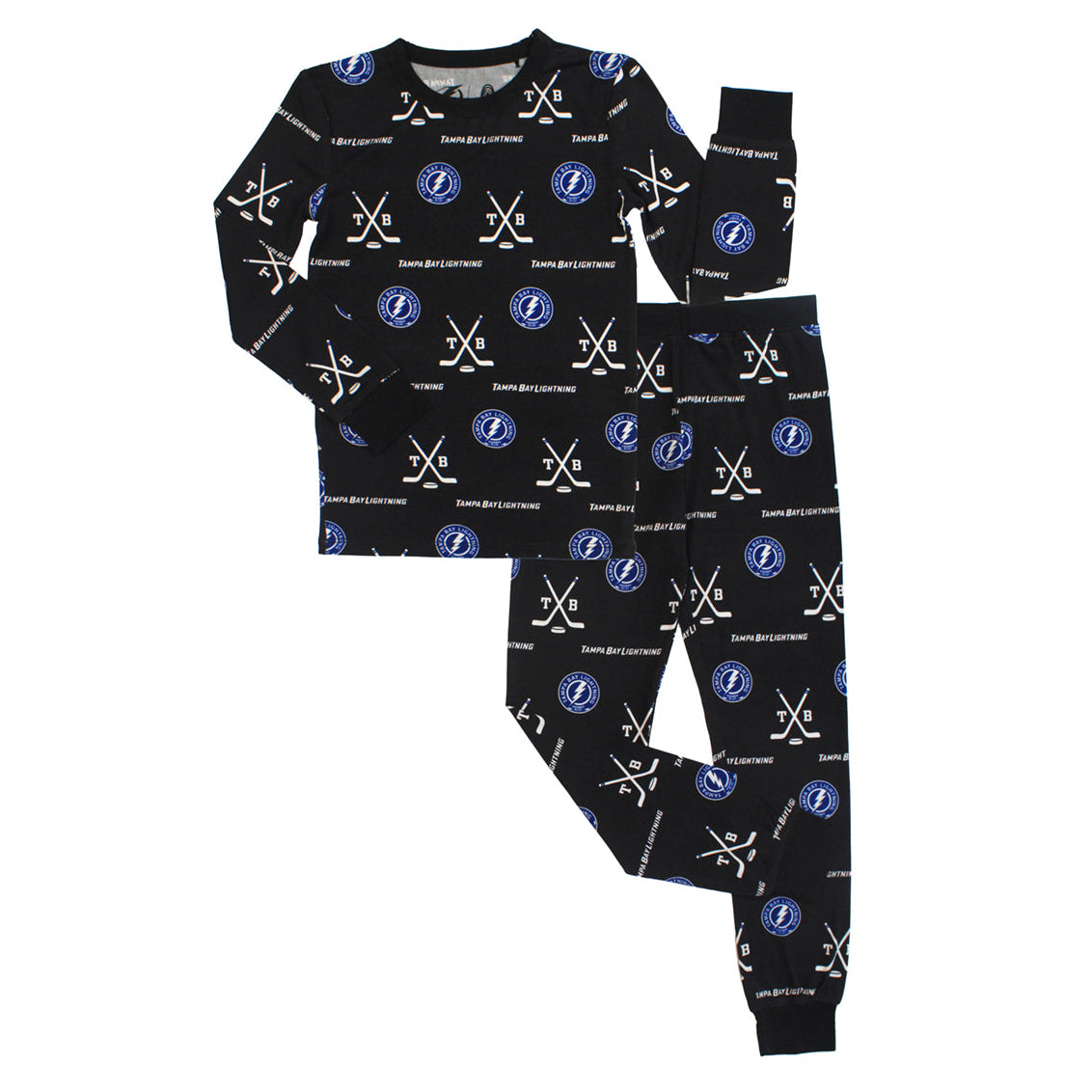 Black long sleeve Tampa Bay Lightning logo print bamboo pajama set
