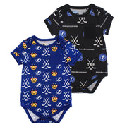 Two pack of baby bamboo onesies in blue ThunderBug and Lightning Classic prints