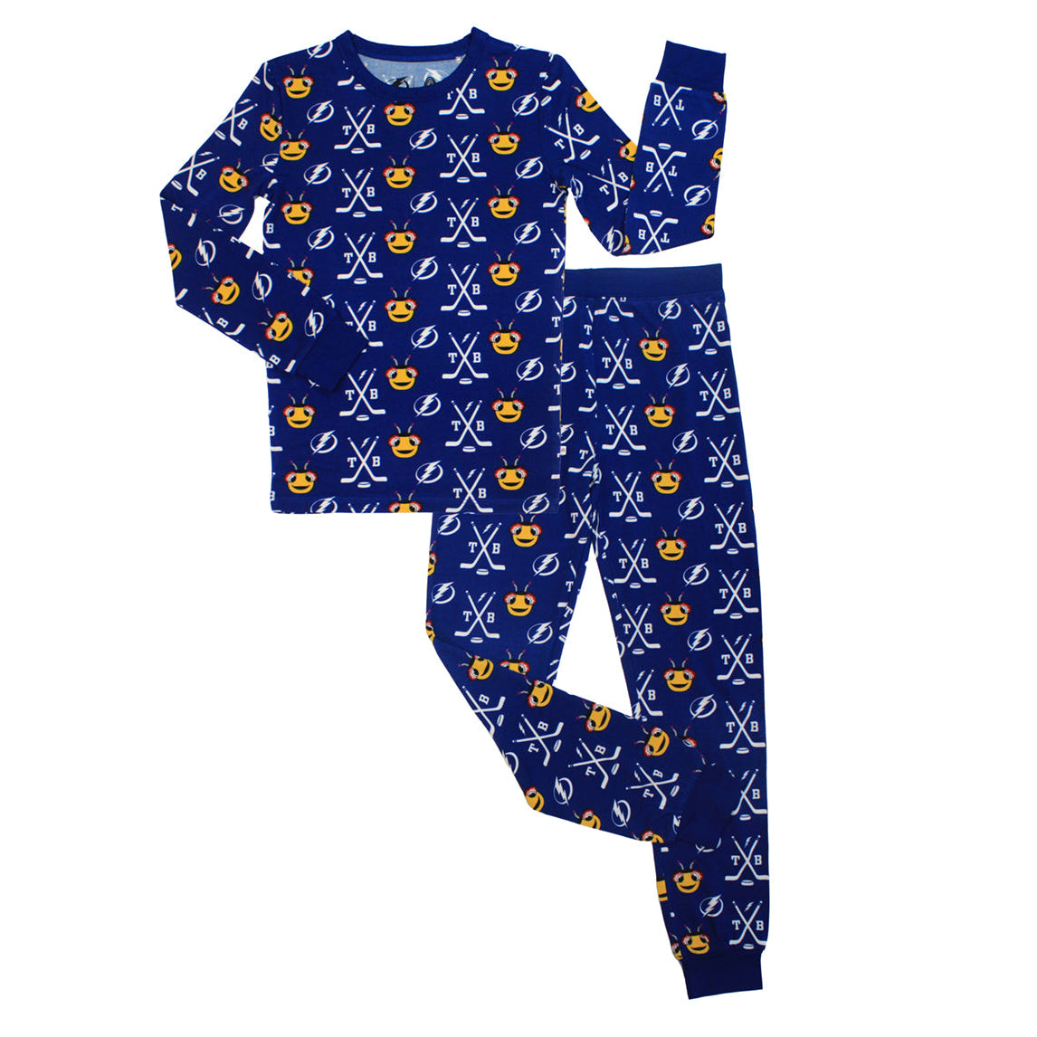 Long sleeve kids bamboo pajama set in blue ThunderBug print